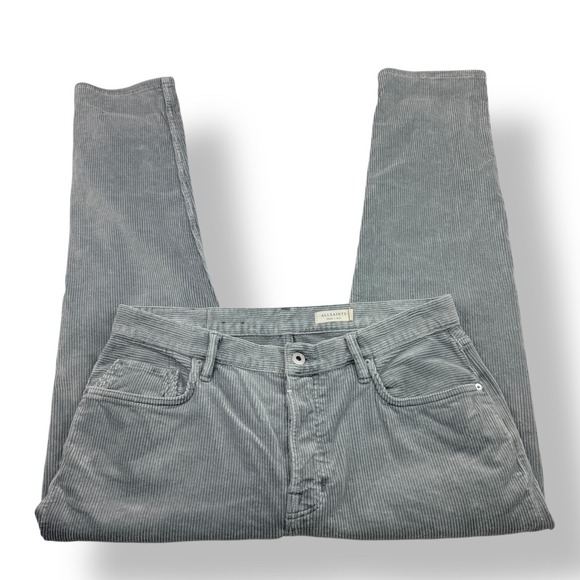 AllSaints Dean Corduroy Pants Mens Grey 32x28 Straight Fit Button Fly